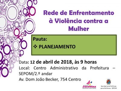 Convite Reunião da Rede de Enfrentamento à Violência Contra a Mulher